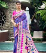 Purple zari woven paithani patola silk traditional saree with blouse