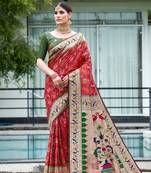 Red zari woven paithani patola silk traditional saree with blouse
