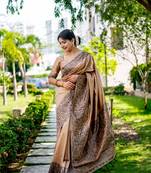 Beige woven border handloom raw silk designer saree with blouse