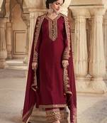 Traditional Maroon Silk Straight Suit For Women Traditional Wear
