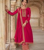Traditional Rani Pink Silk Straight Suit For Women Traditional Wear