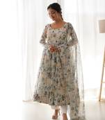 Pure Soft Organza Silk Fabric Fully Flair Fish Cut Pattern And Canvas Patta With Dupatta And Pent