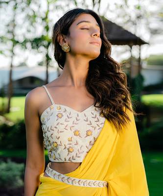 Yellow Embroidered Drape Saree Set 5