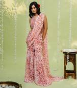 Reddish Orange Embroidered Sharara Saree Set