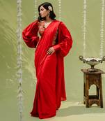 Red Embroidered Drape Saree Set