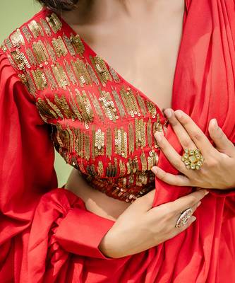 Red Embroidered Drape Saree Set 5