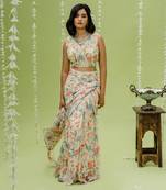 Off White Printed Embroidered Saree Set