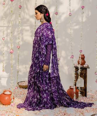 Purple Printed Embroidered Saree Set 3