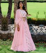 Blush Pink Floral Printed Embroidered Lehenga Set