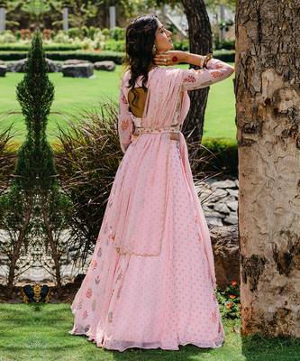 Blush Pink Floral Printed Embroidered Lehenga Set 3