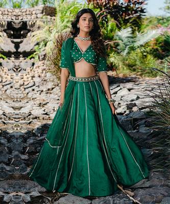 Emerald Green Embroidered Lehenga Set 1