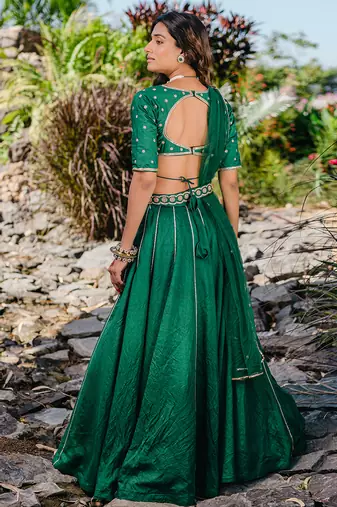 Emerald Green Embroidered Lehenga Set