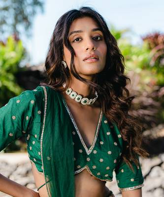Emerald Green Embroidered Lehenga Set 3