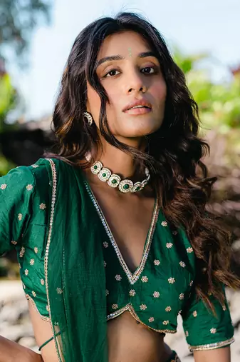 Emerald Green Embroidered Lehenga Set