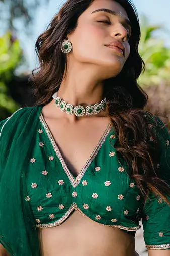 Emerald Green Embroidered Lehenga Set