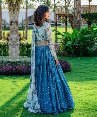 Powder Blue Printed & Embroidered Lehenga Set 2