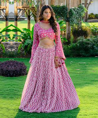 Mauve Printed & Embroidered Lehenga Set 1