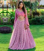 Mauve Printed & Embroidered Lehenga Set