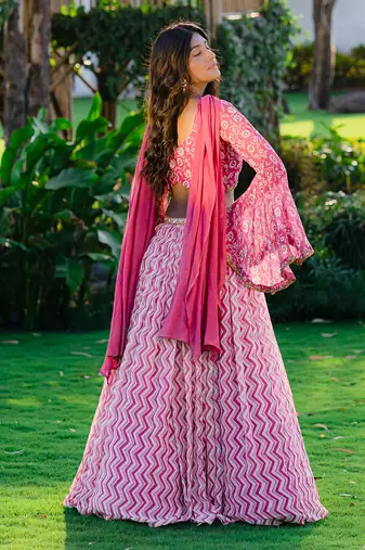 Mauve Printed & Embroidered Lehenga Set