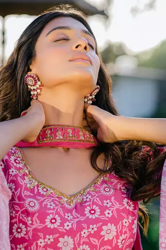 Mauve Printed & Embroidered Lehenga Set