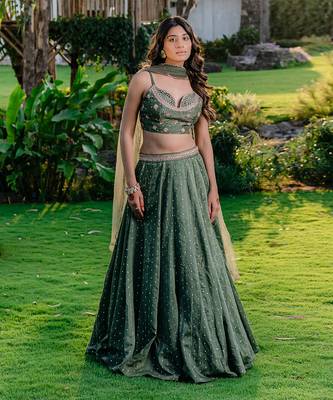 Forest Green Embroidered Lehenga Set 1