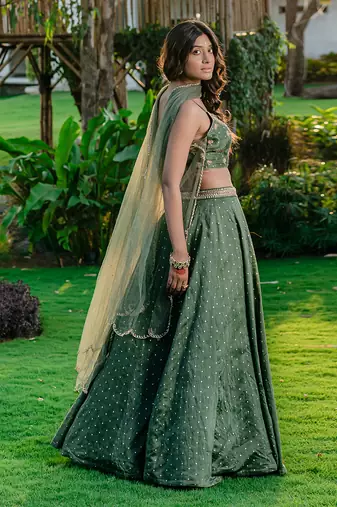 Forest Green Embroidered Lehenga Set