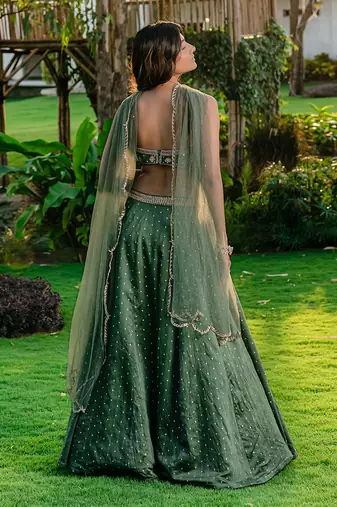 Forest Green Embroidered Lehenga Set