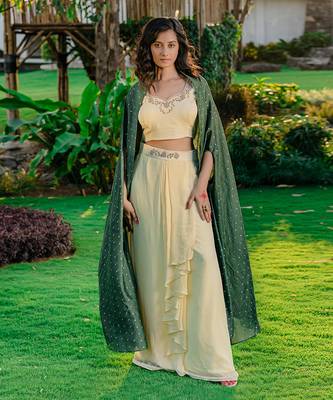 Forest Green Embroidered Drape Skirt Set 1