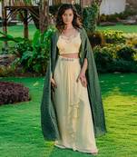 Forest Green Embroidered Drape Skirt Set