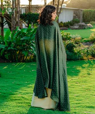 Forest Green Embroidered Drape Skirt Set 4