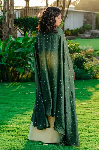 Forest Green Embroidered Drape Skirt Set
