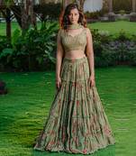 Pista Green Printed & Embroidered Lehenga Set