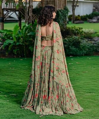 Pista Green Printed & Embroidered Lehenga Set 3