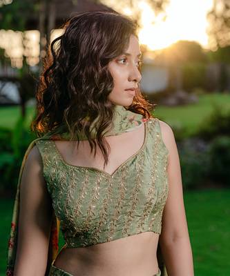 Pista Green Printed & Embroidered Lehenga Set 4