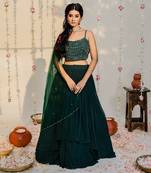 Bottle Green Embroidered Lehenga Set