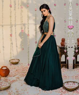 Bottle Green Embroidered Lehenga Set 2