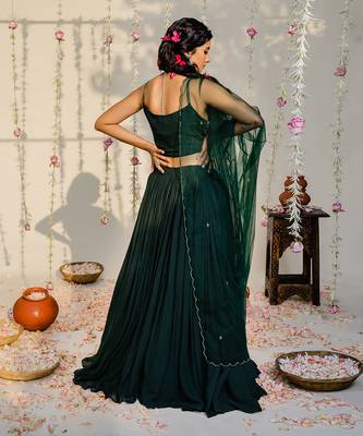 Bottle Green Embroidered Lehenga Set 4