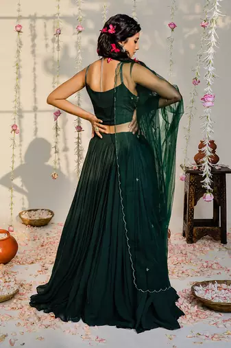 Bottle Green Embroidered Lehenga Set