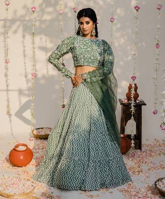 Olive Green Embroidered Lehenga Set 1