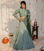 Olive Green Embroidered Lehenga Set