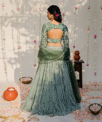 Olive Green Embroidered Lehenga Set 2