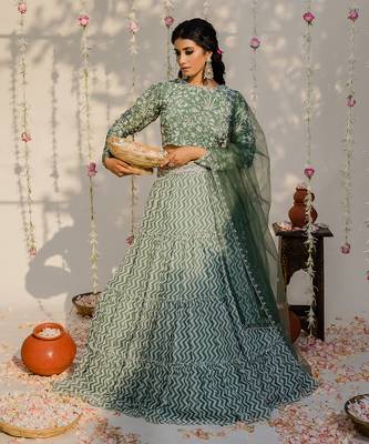 Olive Green Embroidered Lehenga Set 3