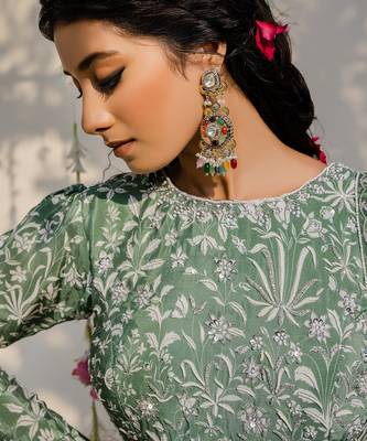 Olive Green Embroidered Lehenga Set 4