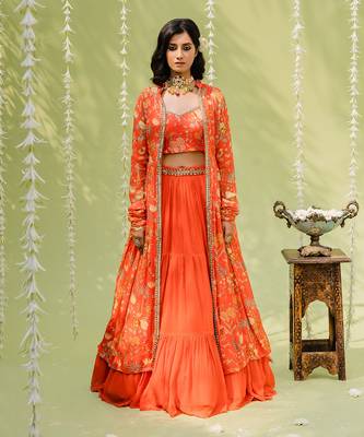 Rust Orange Embroidered Lehenga Set 1