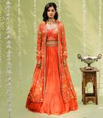 Rust Orange Embroidered Lehenga Set