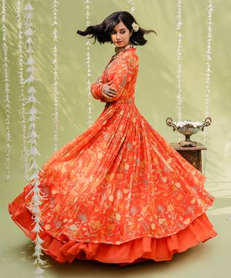 Rust Orange Embroidered Lehenga Set 2
