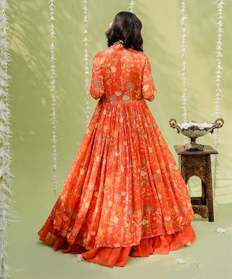 Rust Orange Embroidered Lehenga Set 3