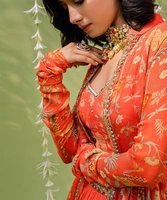 Rust Orange Embroidered Lehenga Set 4