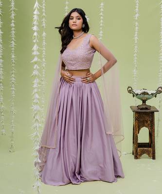 Lilac Embroidered Lehenga Set 1