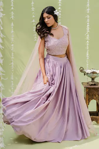 Lilac Embroidered Lehenga Set